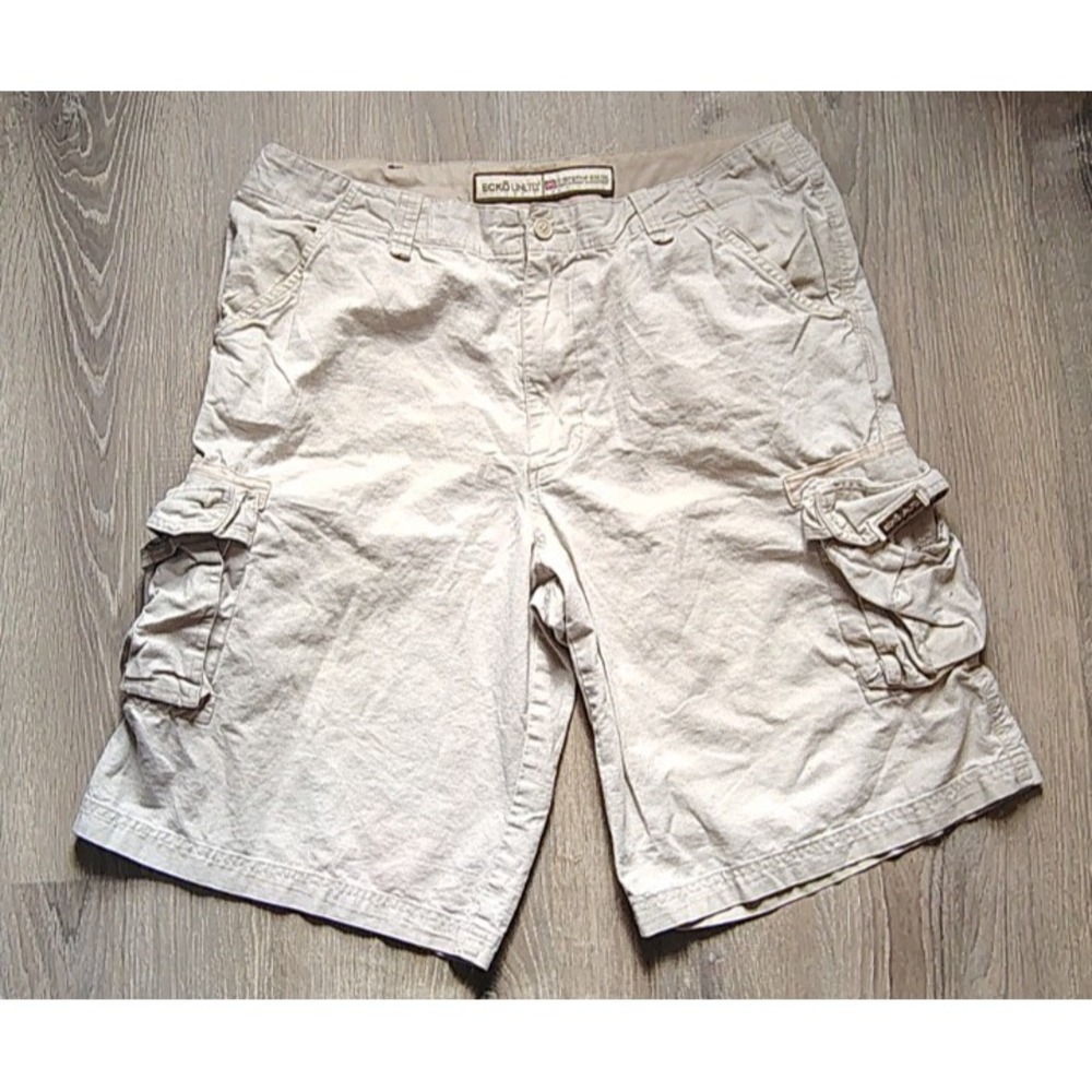Ecko Unltd Cargo‎ Shorts Mens 36 Linen Blend Logo Loose *READ*